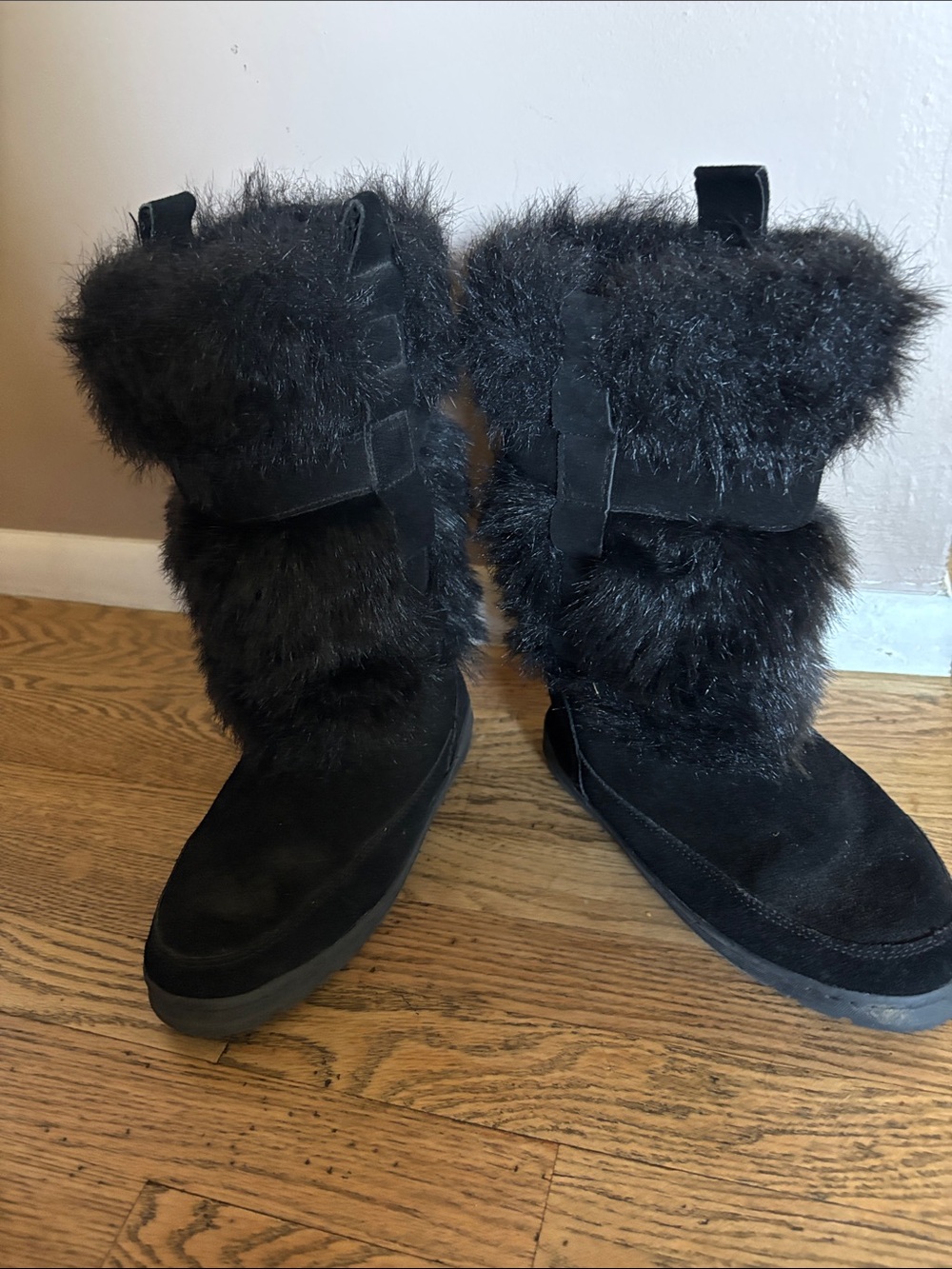 Women's Guide Gear Black Faux Fur & Suede Mid-Calf Winter Boots Sz 9 EXC COND
